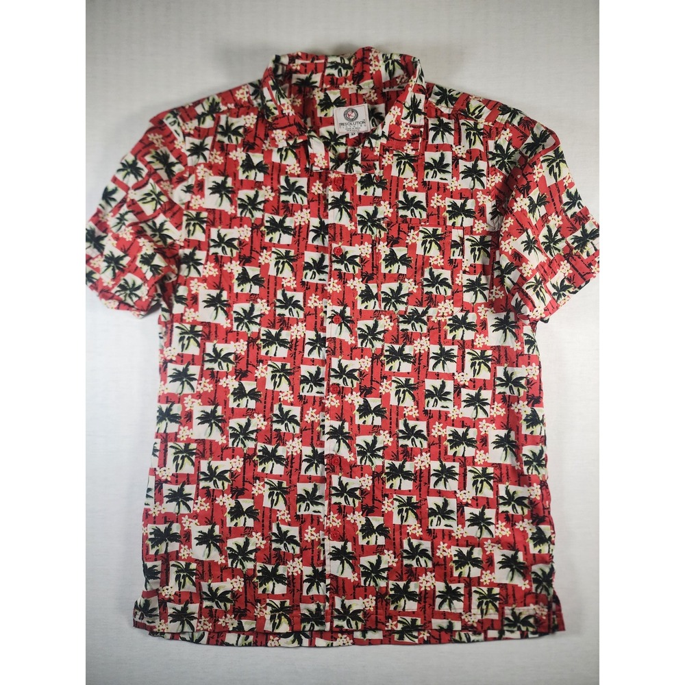 One Resolution Mens Red Tropical Palm Tree Floral Button Down Shirt Medium Beach